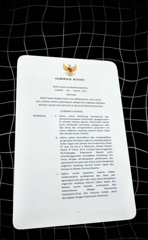 Pemprov Banten Resmi Keluarkan Aturan Pembatasan Operasional Truk Tambang